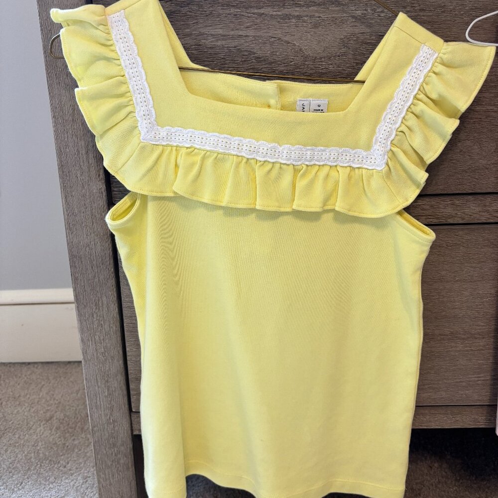 Janie and Jack Yellow Crochet Trim Top